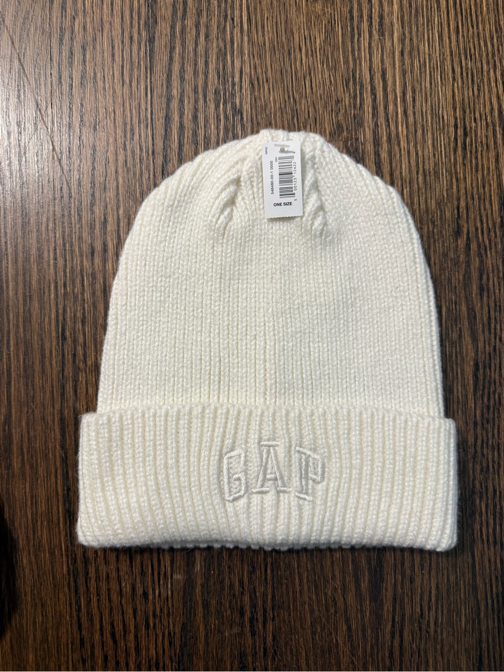 GAP Cream Ribbed Knit Beanie with Embroidered Logo